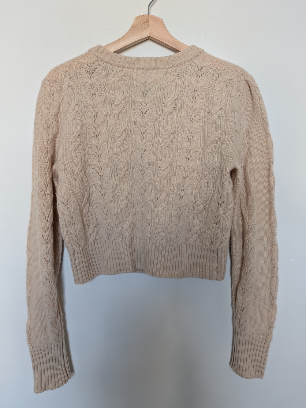 ASTR the Label "Peri" Cable Knit Cropped Cardigan, Vanilla, 100% Wool - Picture 3 of 4